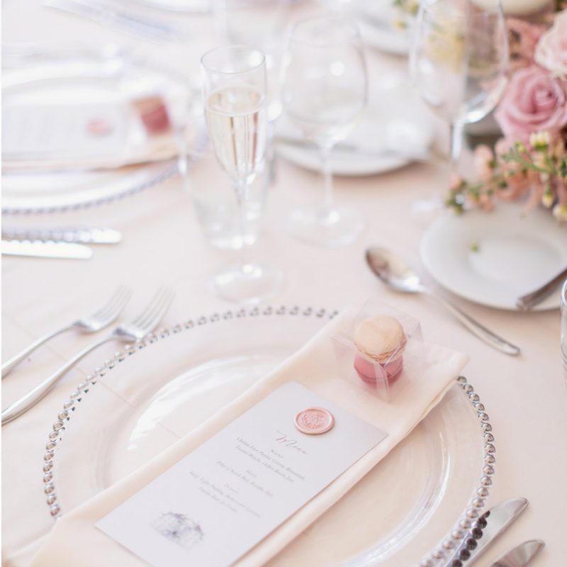 WEDDING table design with charger plates linen napkins and soft candle lighting elegant wedding menu signage modern scottish wedding