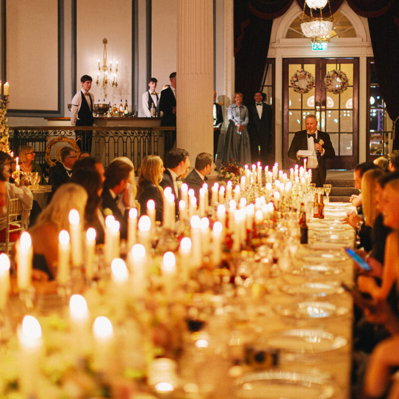 Candlelit wedding dinner with long table styling and speeches at Gleneagles by Muse Styling