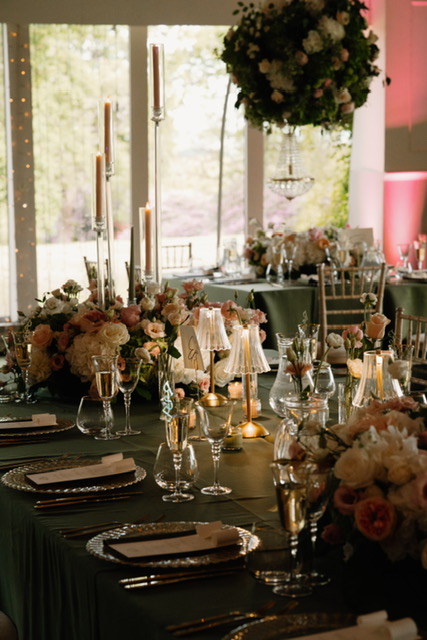 Luxury destination wedding flowers at Dundas Castle featuring bespoke floral arrangements designed by Muse Styling.